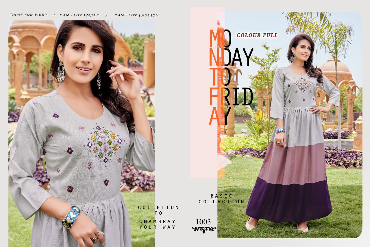 Colour Full 1001 Fancy Party Wear Rayon Long Anarkali Kurti Collection